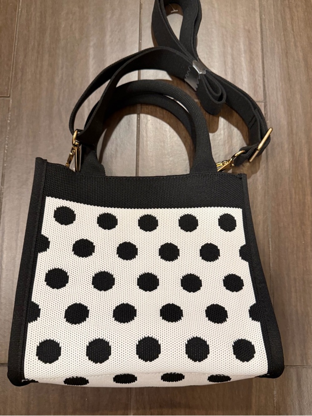 kate spade Black & White Polka Dot Knit Tote - Picture 2 of 3